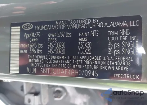 2023 Hyundai Santa Cruz Night z USA, uszkodzony, nr VIN 5NTJCDAF4PH070945